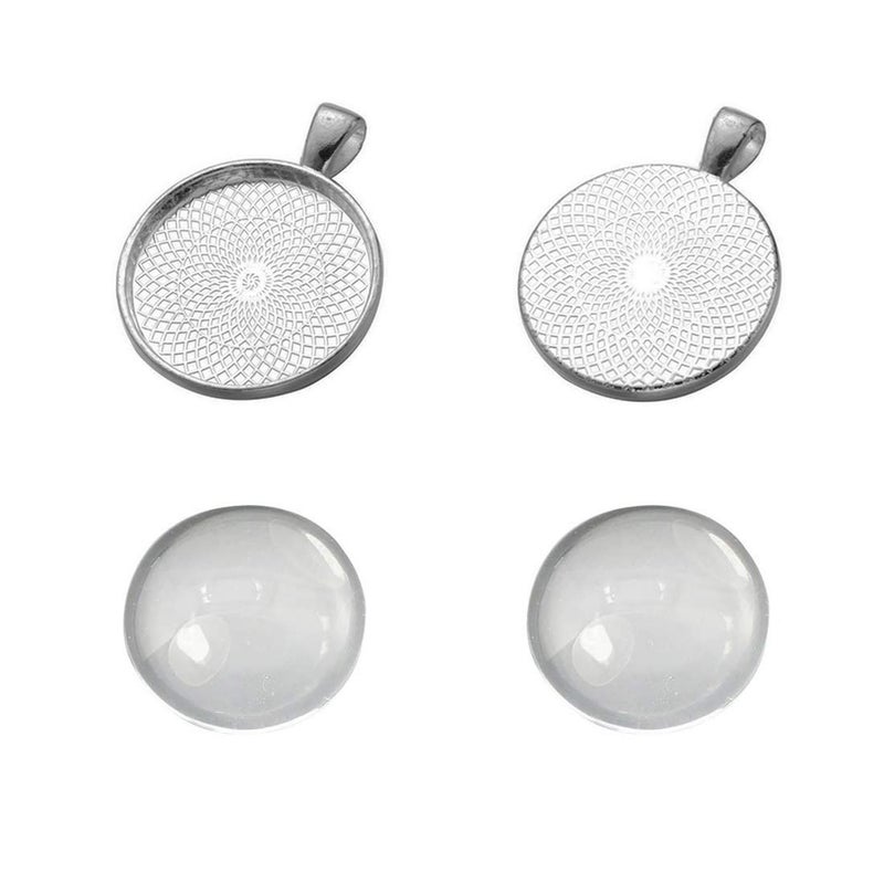 Miraclekoo 40 Pcs Silver Round Pendant Trays with Glass Cabochons 25 mm Blanks Bezel Pendant Trays Set for Photo Resin Craft Jewelry Making - Image 2